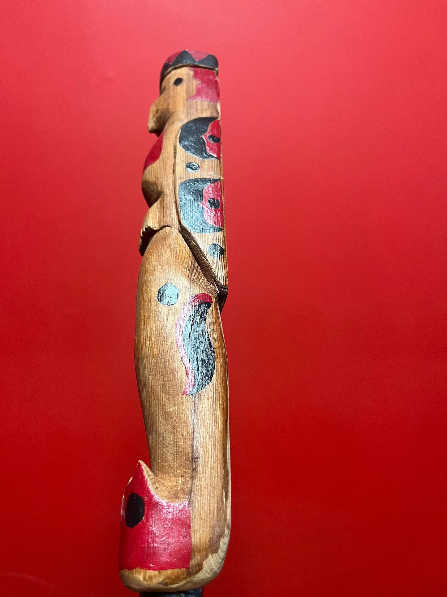 Primitive antique 14 inch long indigenous first nations Pacific Northwest Coast talking stick  wonderful imagery