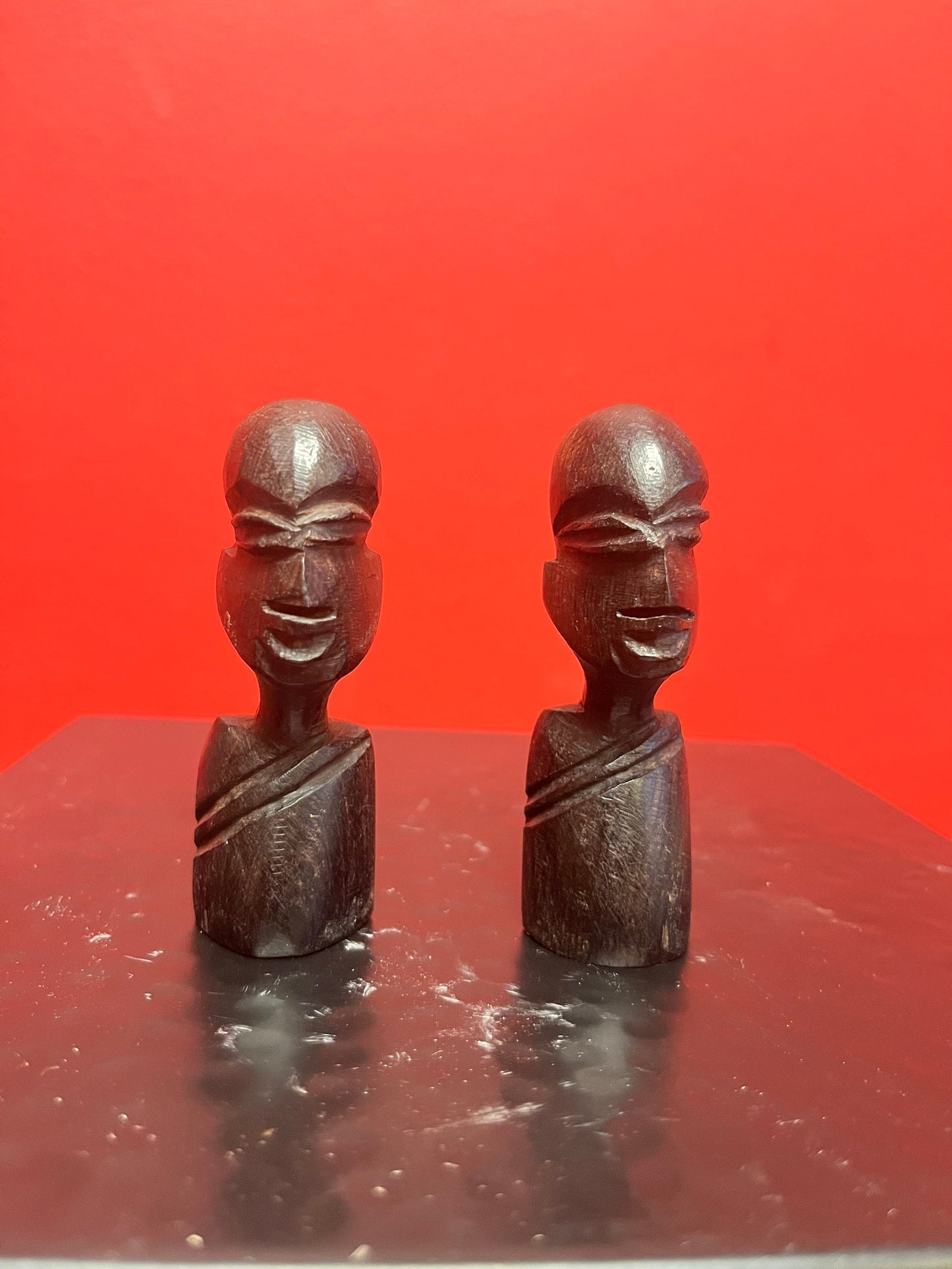 Lovely pair of 3 inch Ashanti African wood busts  wow  great gift