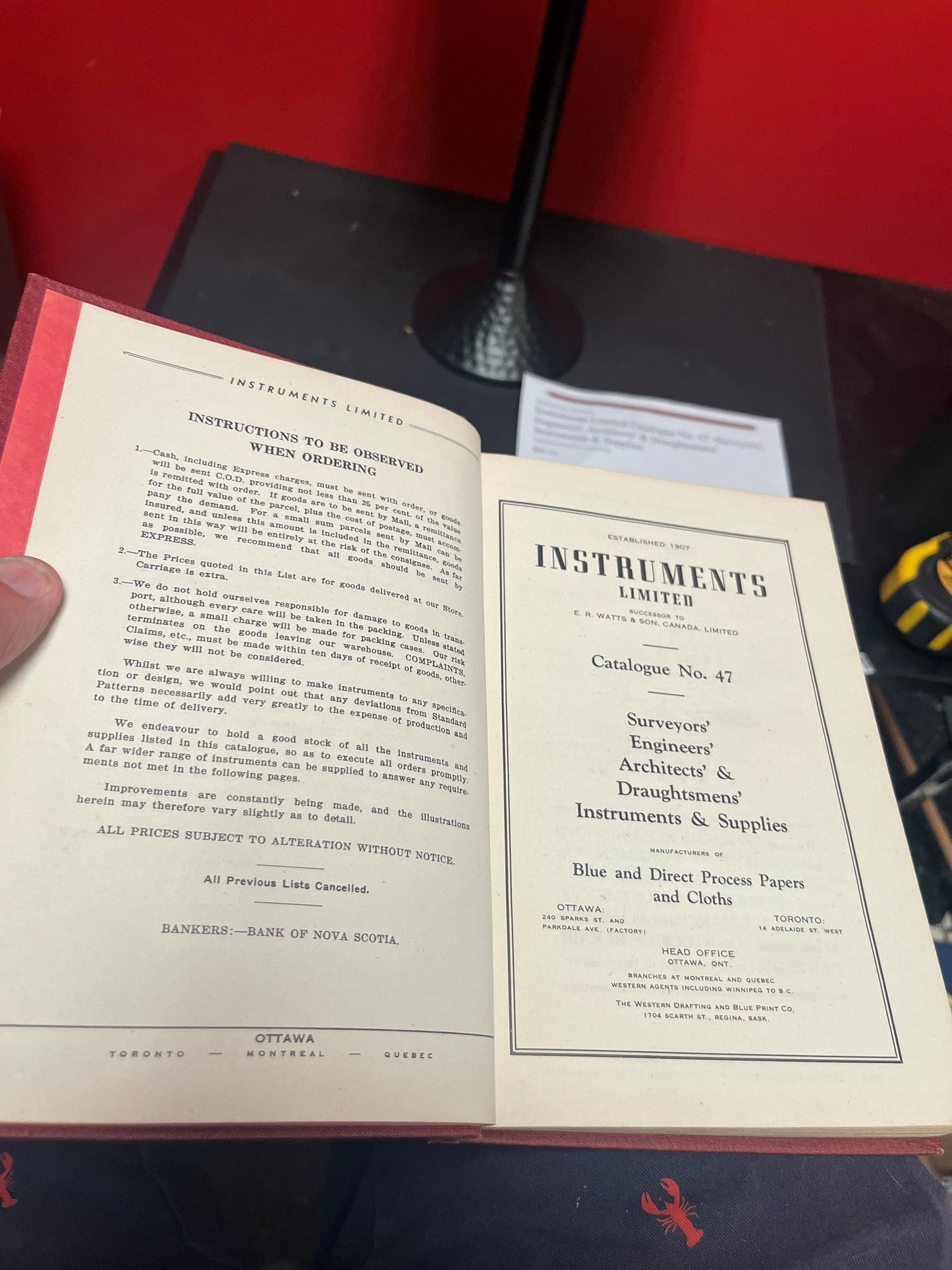 Very cool instruments limited catalogue number 47 surveyors engineers book  so 1940s in Ottawa Canada  324 pages pretty good condition