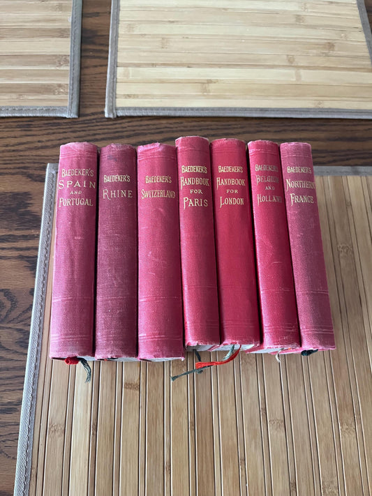 7 Amazing Baedekers Europe travel books with fold out maps  good condition - 1899 to 1910  wow