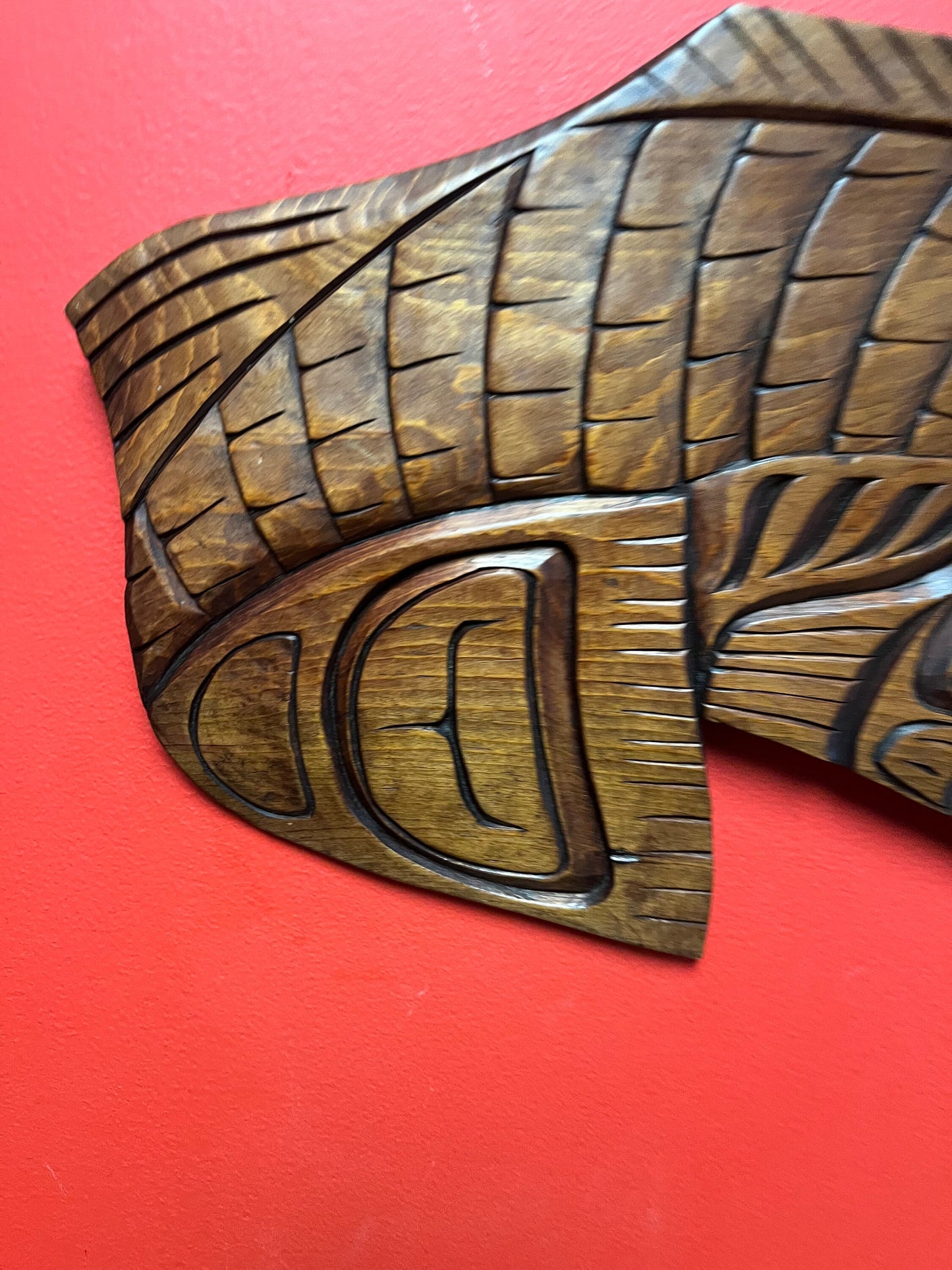 Stunning 17 x 12“ high indigenous first nations specific northwest Coast Willy Hawkins salmon plaque  great detail and quality