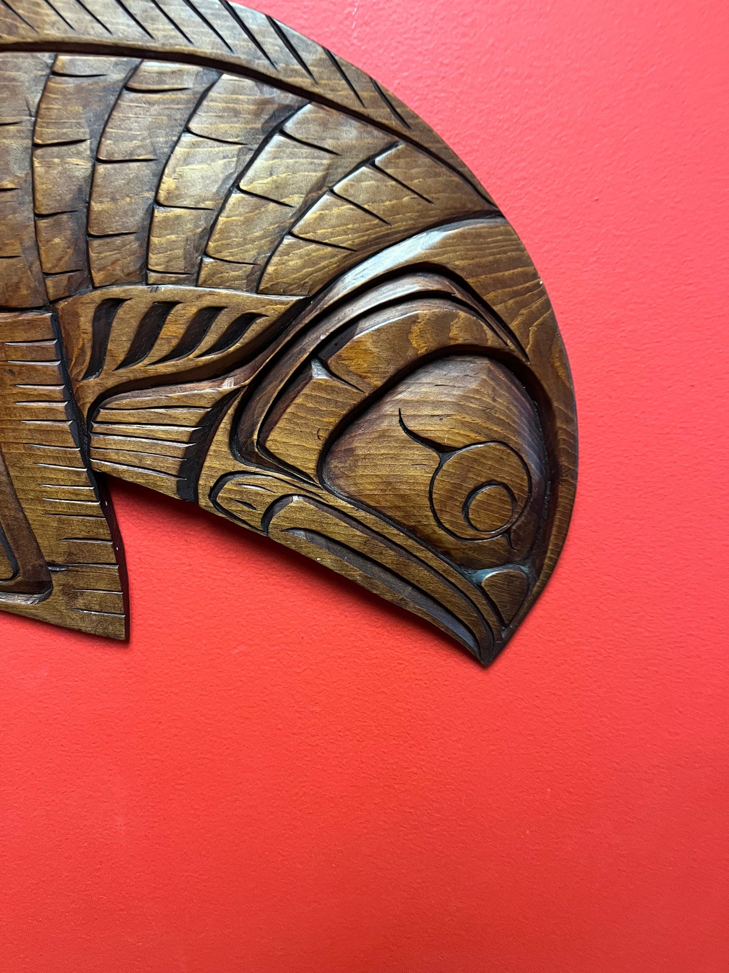 Stunning 17 x 12“ high indigenous first nations specific northwest Coast Willy Hawkins salmon plaque  great detail and quality