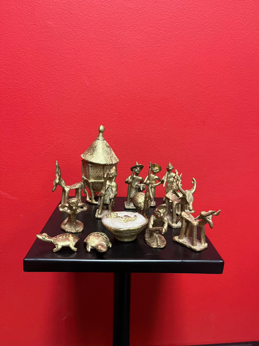 Very cool  15 piece African Benin bronze nativity set  amazing Christmas gift  wow