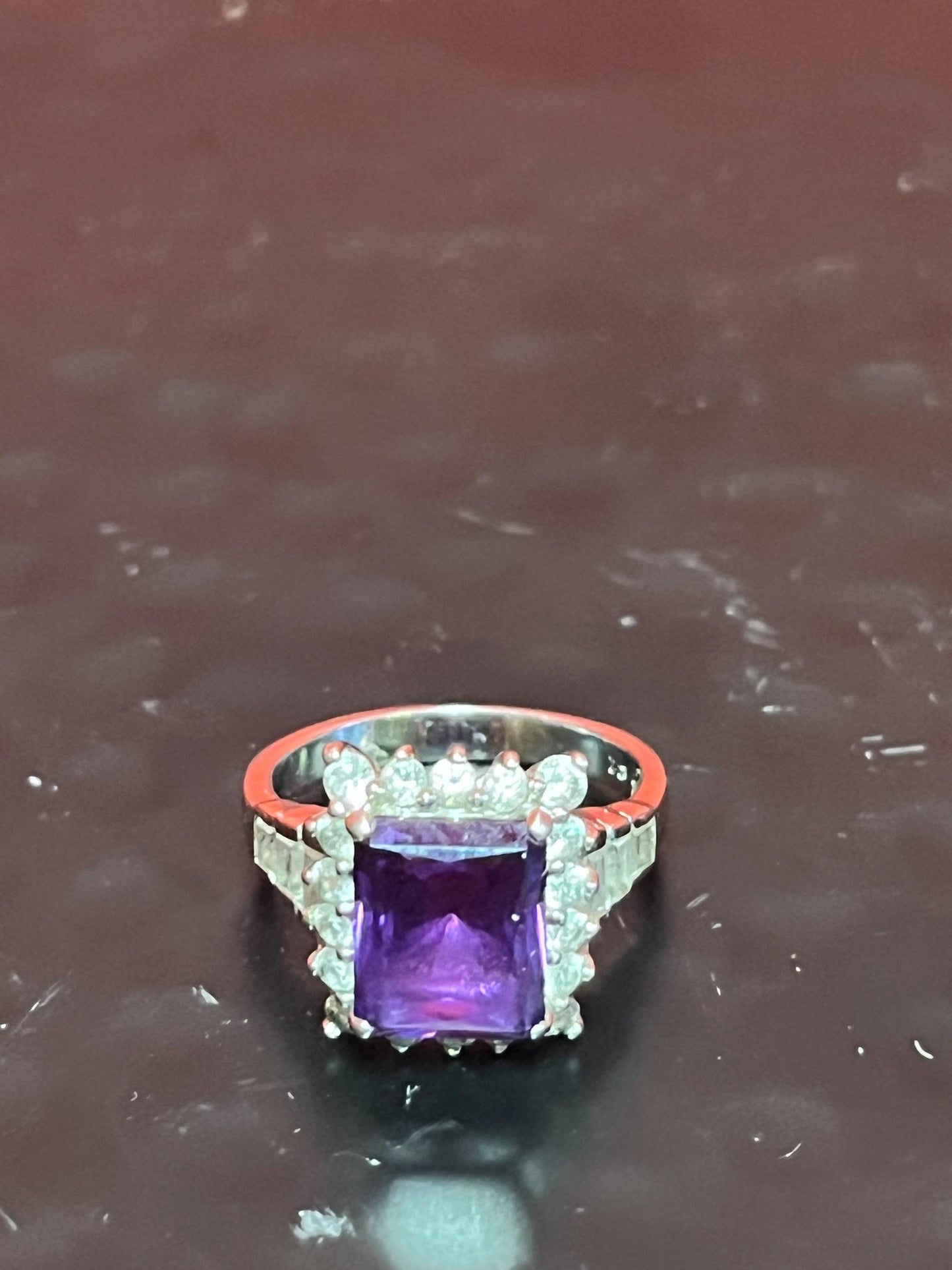 Beautiful sterling silver and amethyst cocktail ring   size 5.5  shiny and beautiful  amazing value