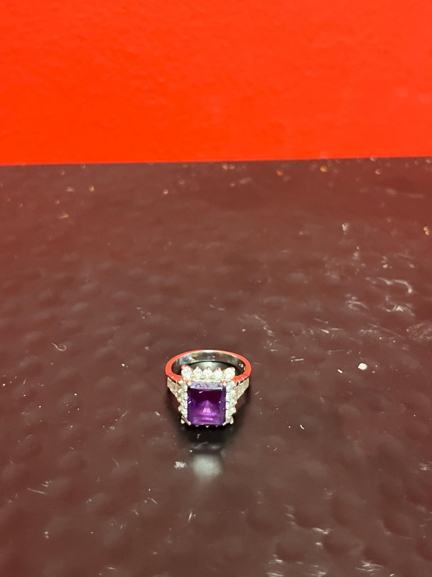 Beautiful sterling silver and amethyst cocktail ring   size 5.5  shiny and beautiful  amazing value