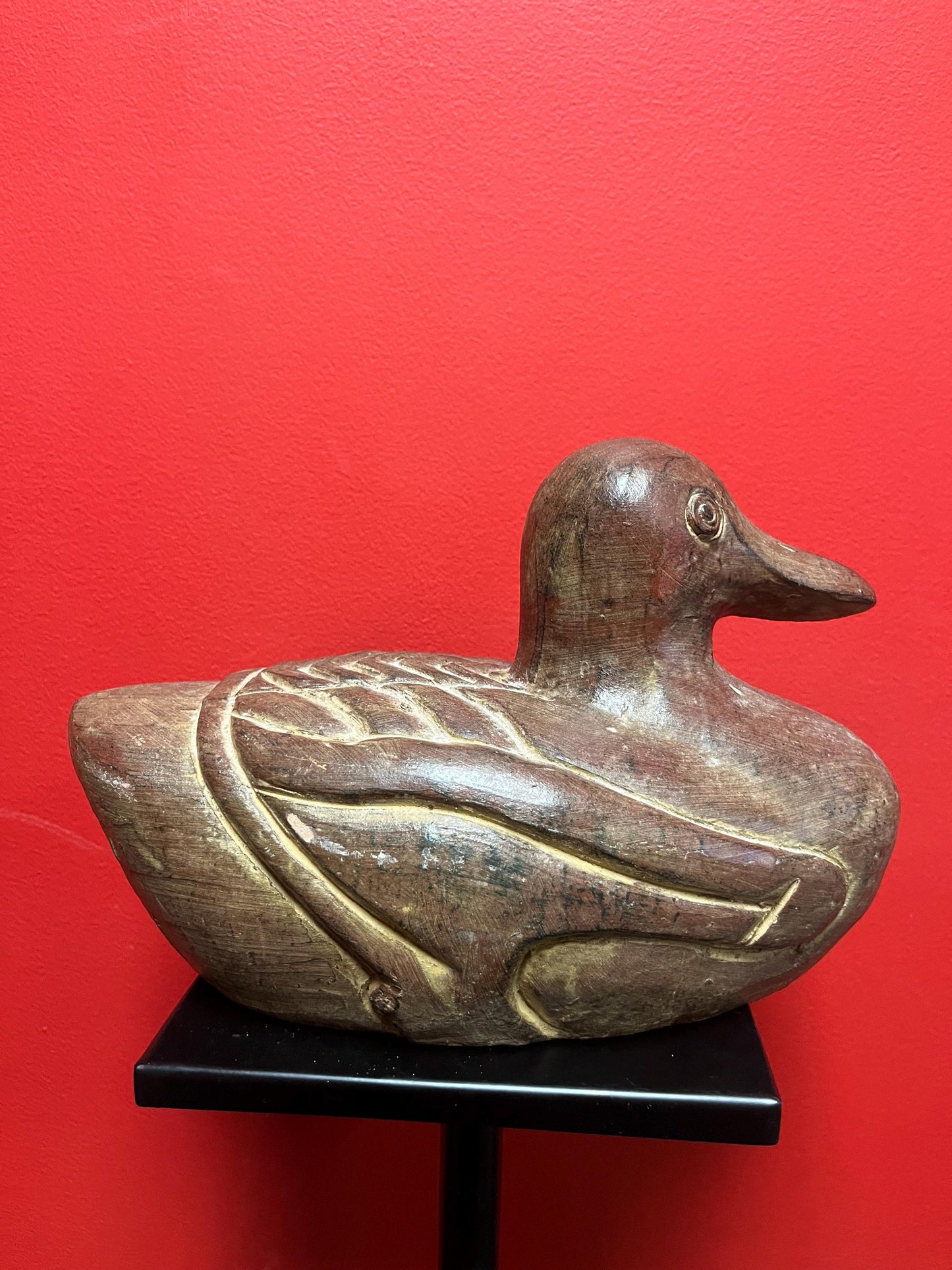 Amazing antique 12 x 9 high terra-cotta pottery statue of a Duck - amazing detail  truly fabulous decor  4.2 kg  wow