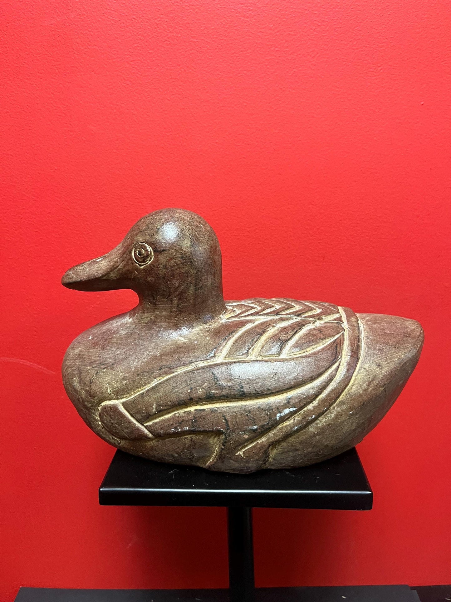 Amazing antique 12 x 9 high terra-cotta pottery statue of a Duck - amazing detail  truly fabulous decor  4.2 kg  wow