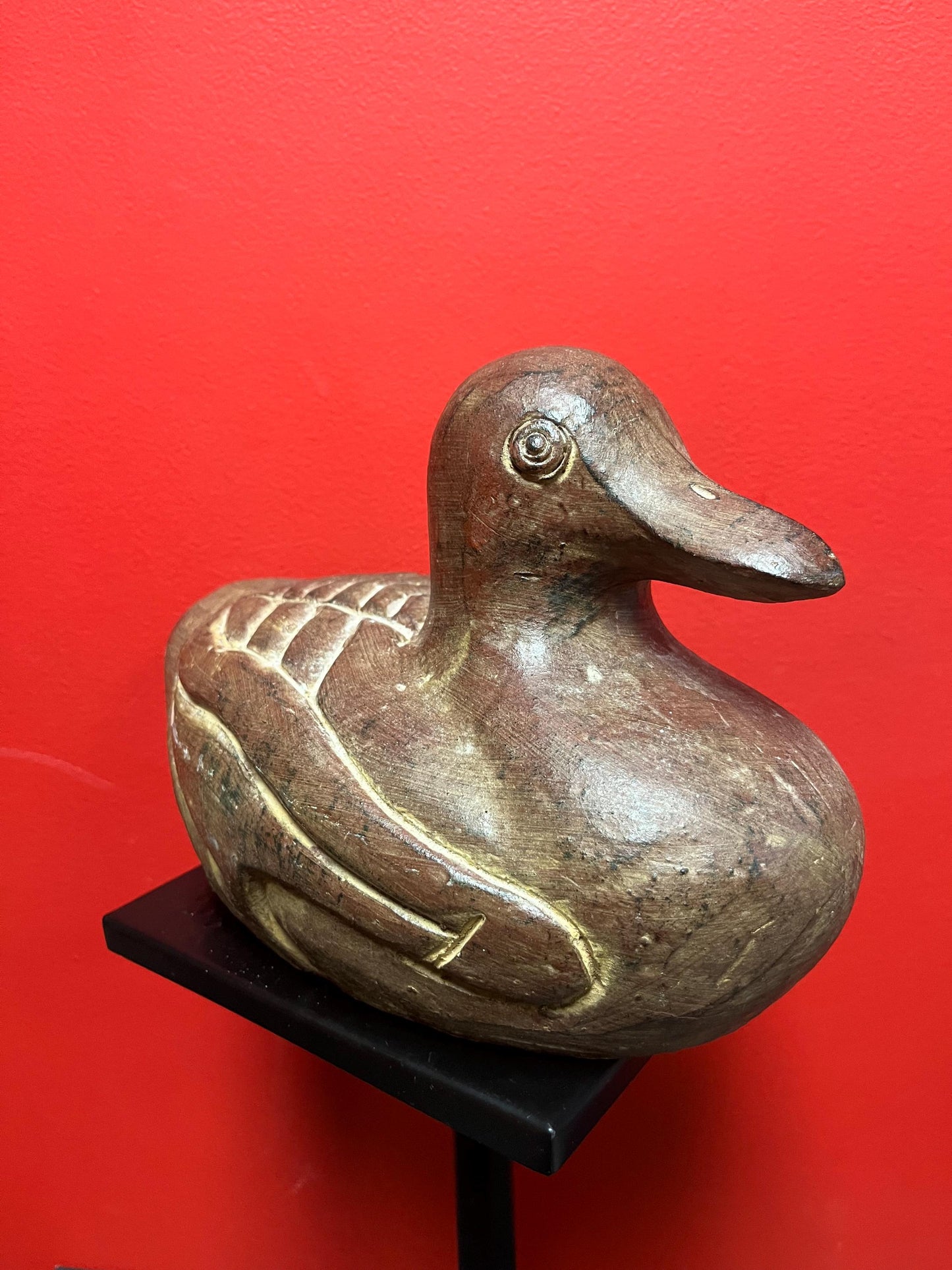 Amazing antique 12 x 9 high terra-cotta pottery statue of a Duck - amazing detail  truly fabulous decor  4.2 kg  wow