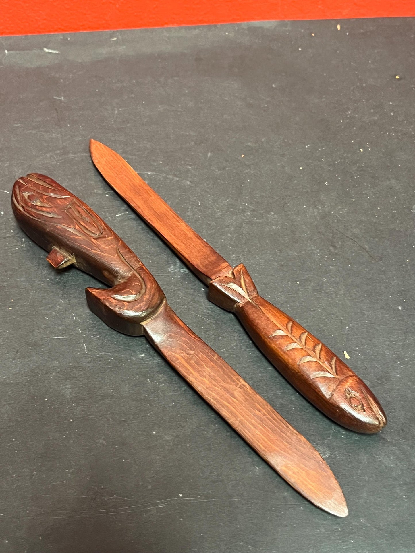 Two lovely indigenous first nations Pacific northwest coast letter openers   killer whale, and a salmon  great gifts good value