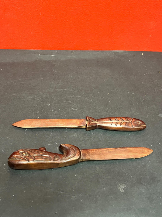 Two lovely indigenous first nations Pacific northwest coast letter openers   killer whale, and a salmon  great gifts good value