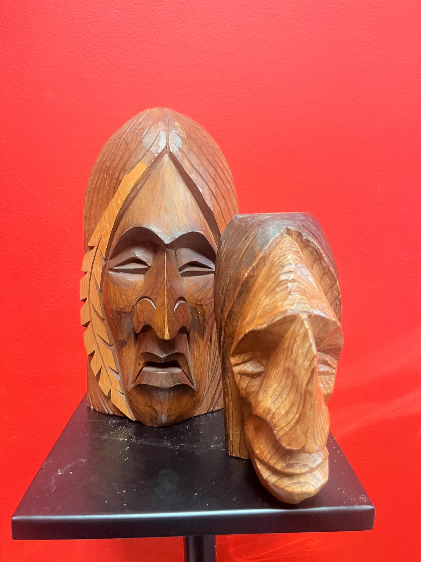 Two beautiful first nations indigenous Pacific northwest Coast Squamish busts of chiefs   nine and 6 inches tall  price for both  wow