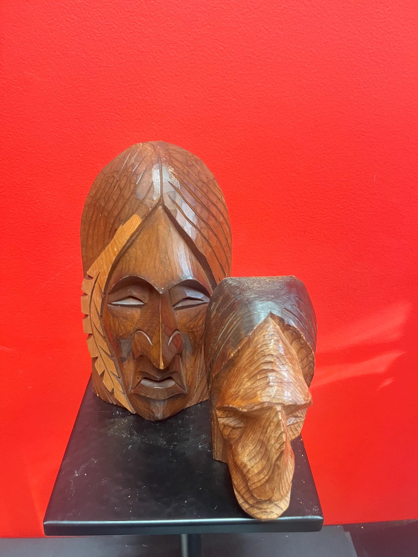 Two beautiful first nations indigenous Pacific northwest Coast Squamish busts of chiefs   nine and 6 inches tall  price for both  wow