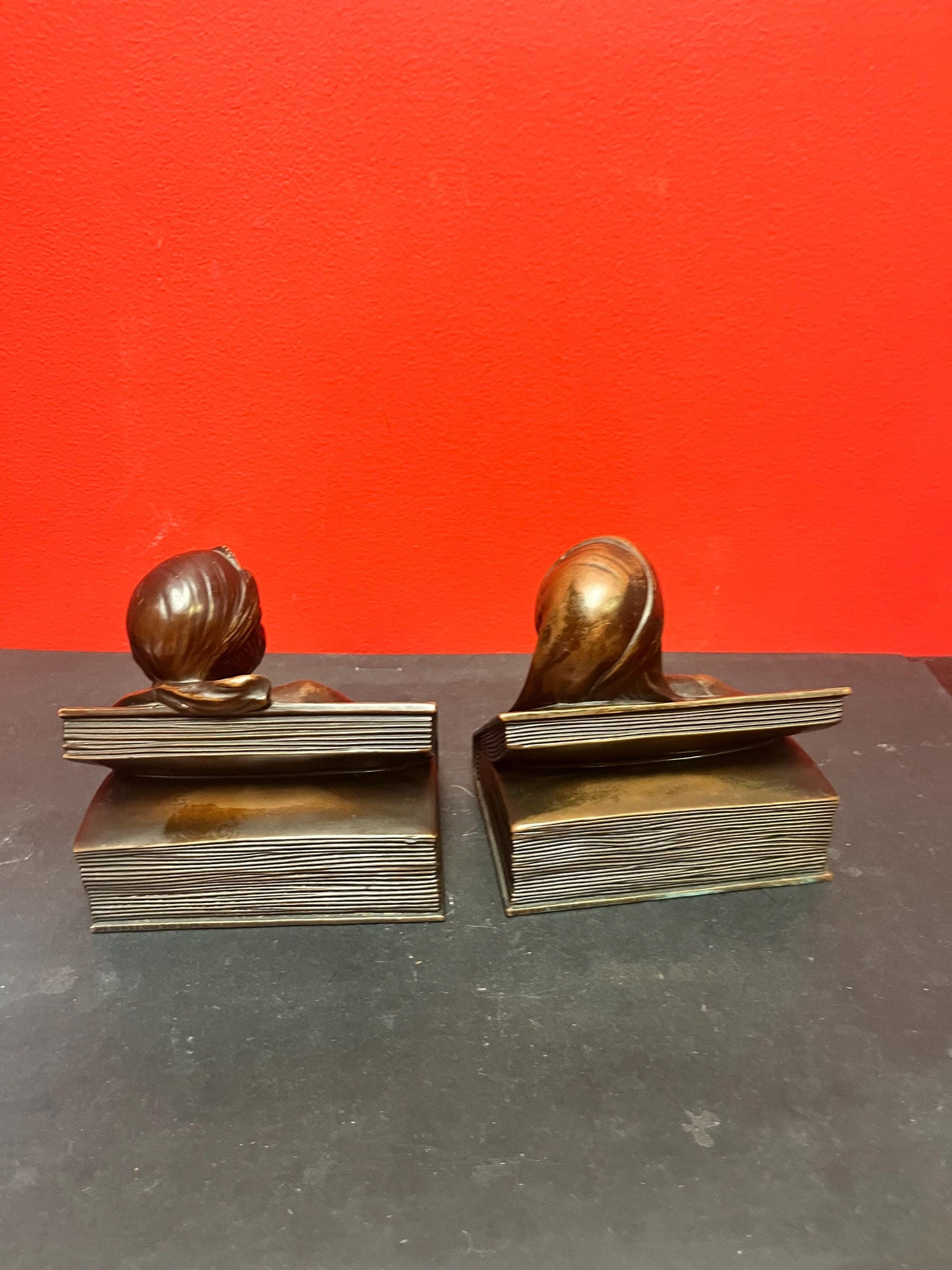 Stunning pair of heavy bronze Art nouveau Dante and Beatrice bookends antique beauties  lovely patina  6 x 6 each