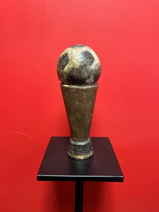 Stunning rare 11.5 inch tall western African  Burkina Faso wood soccer trophy  probably for local tournament  super patina  great gift