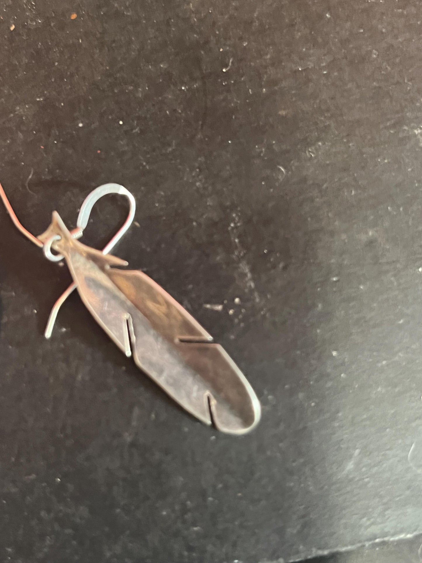 Lovely pair of 2 inch sterling silver indigenous first nations Pacific Northwest Coast feather earrings