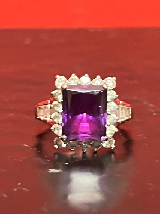 Beautiful sterling silver and amethyst cocktail ring   size 5.5  shiny and beautiful  amazing value