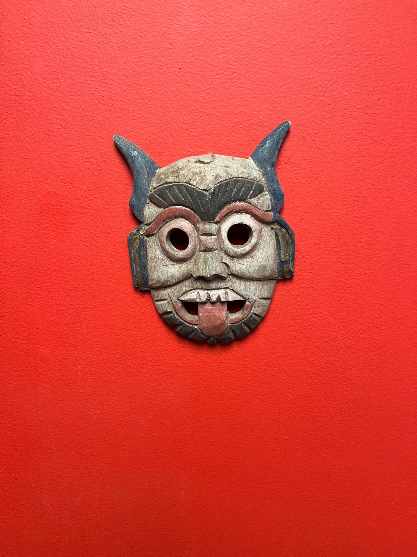 Lovely antique 8 x 6 Tibetan mask with great patina and ready to hang wow   small crack