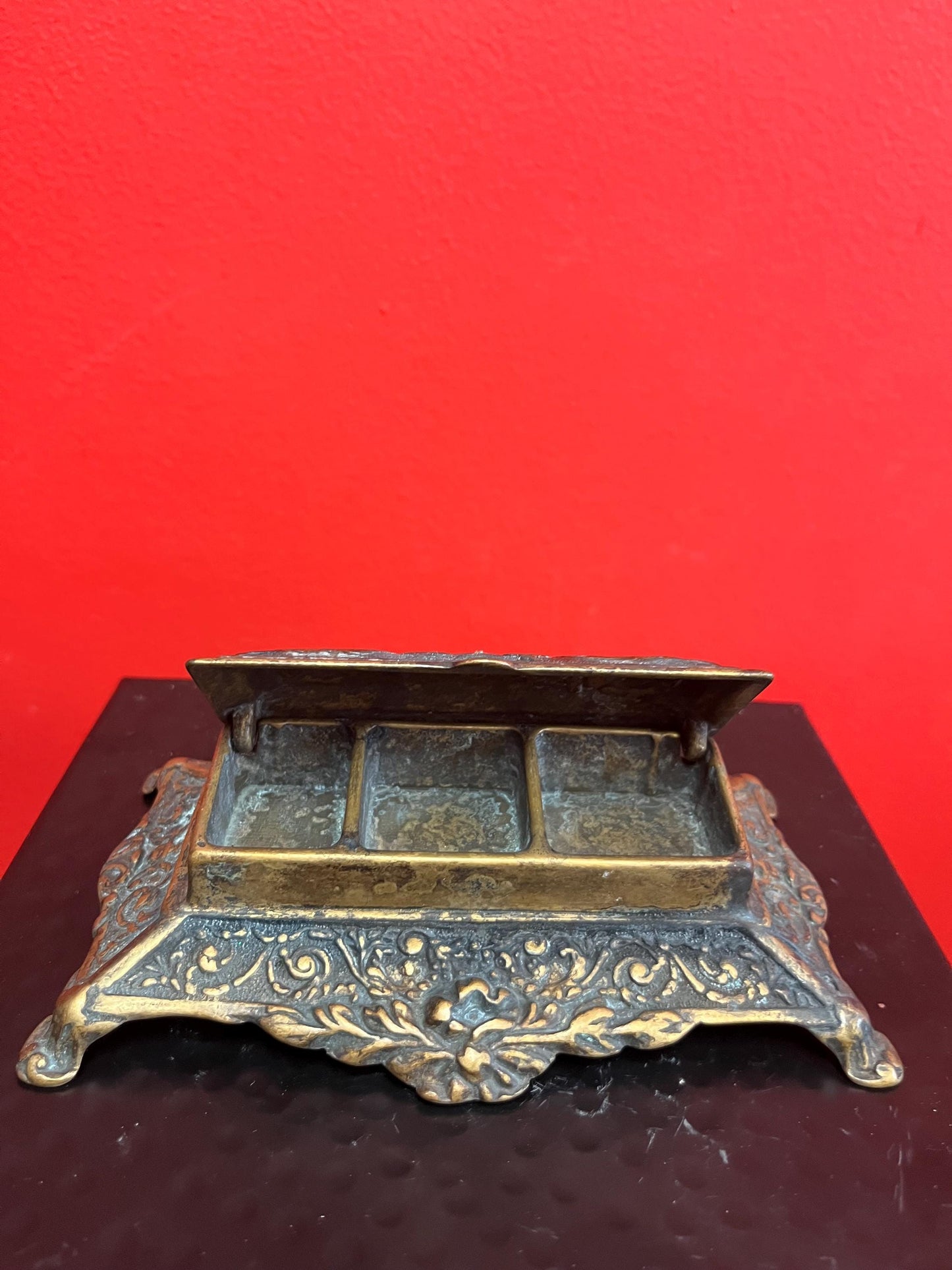 Beautiful brass stamp box holder  6 x 3 x 2 high  great gift