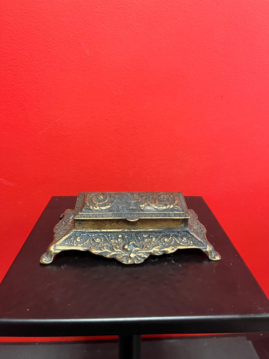 Beautiful brass stamp box holder  6 x 3 x 2 high  great gift