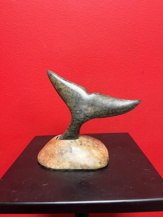 Lovely signed indigenous Inuit soapstone statue of a killer whales tail 6 x 6“ in perfect condition and wonderful detail