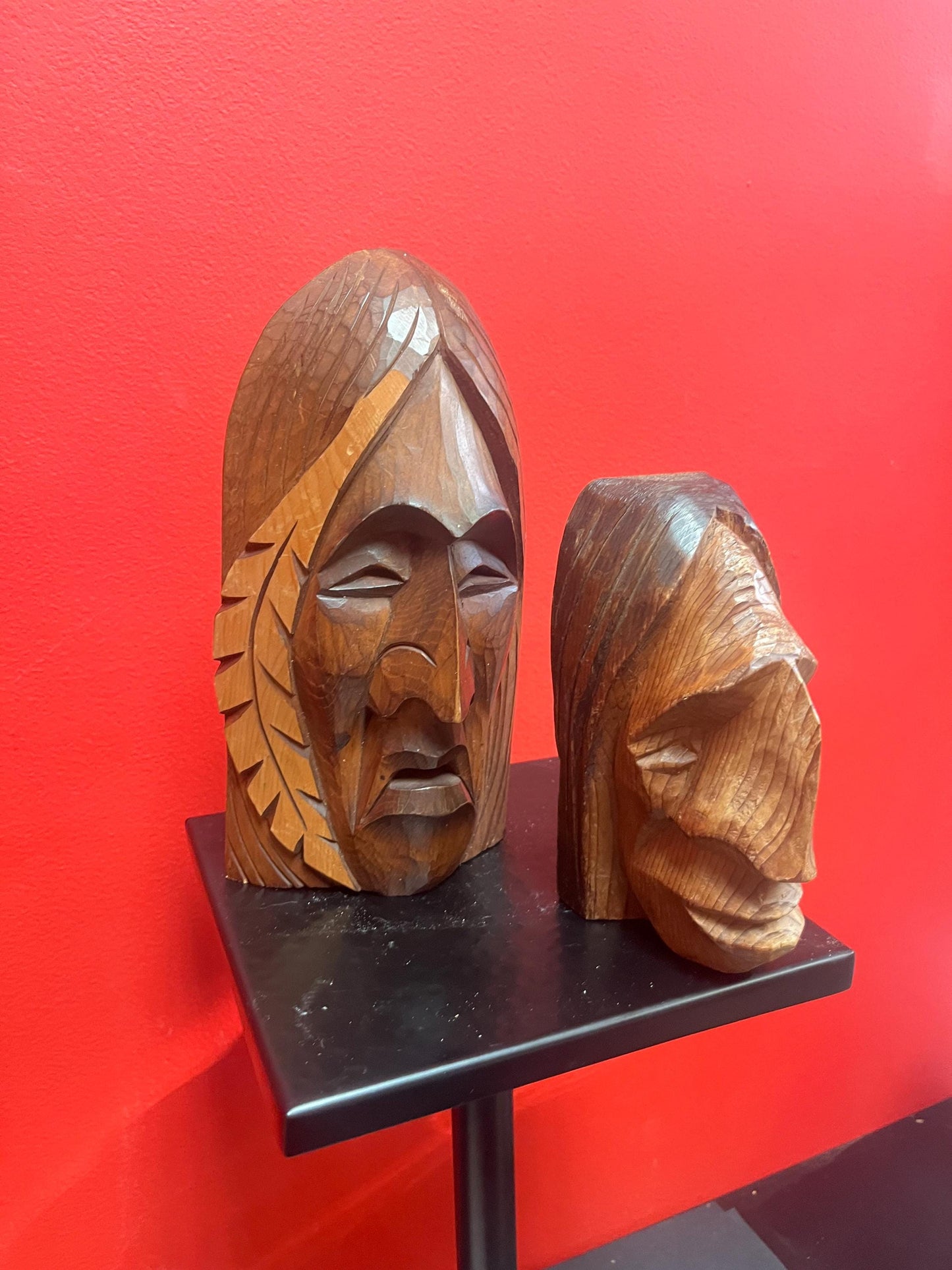 Two beautiful first nations indigenous Pacific northwest Coast Squamish busts of chiefs   nine and 6 inches tall  price for both  wow