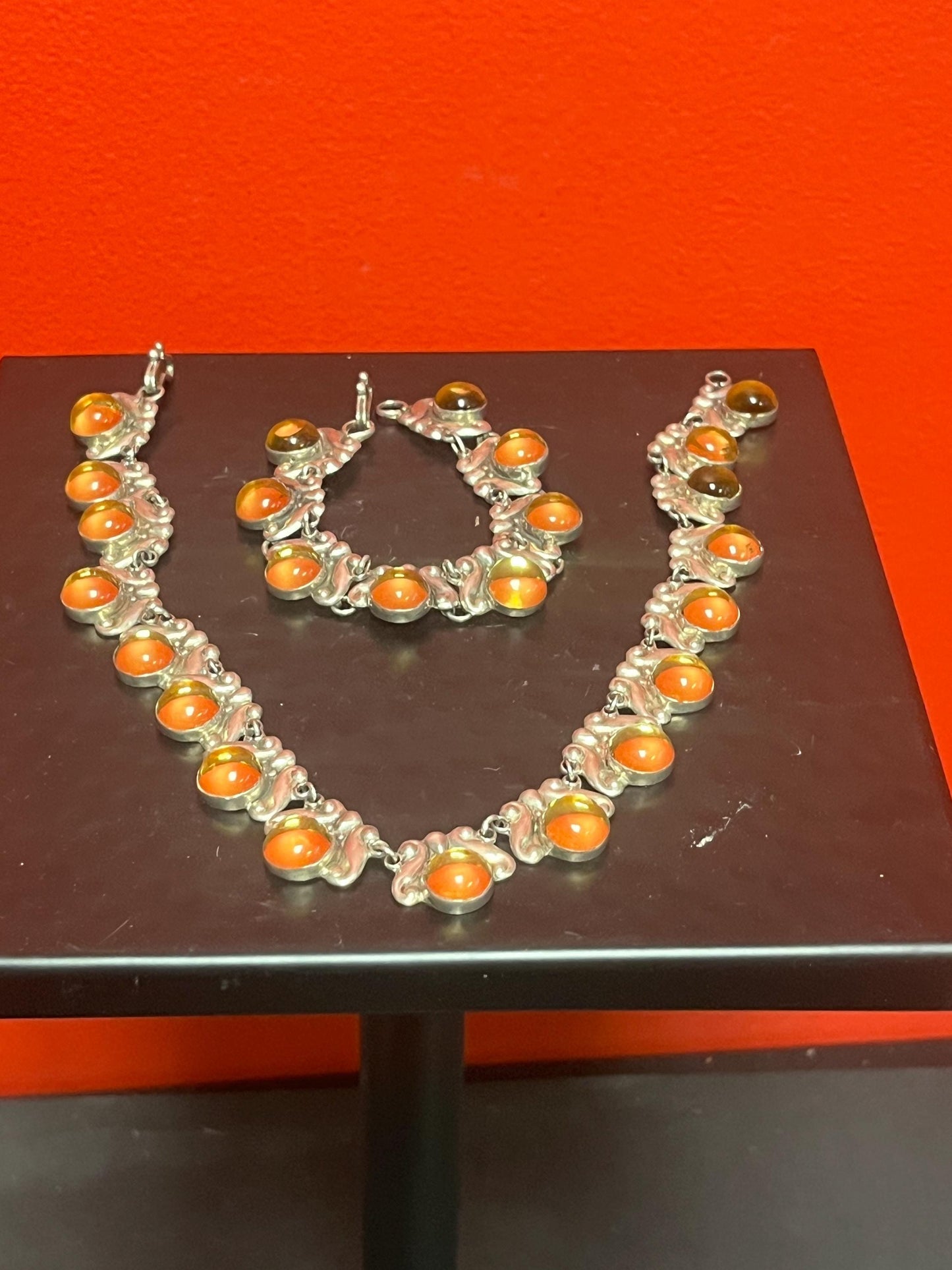 Absolutely beautiful signed Sterling silver 17 inch necklace  and 8 inch bracelet with citrine stones! Very heavy quality  great value