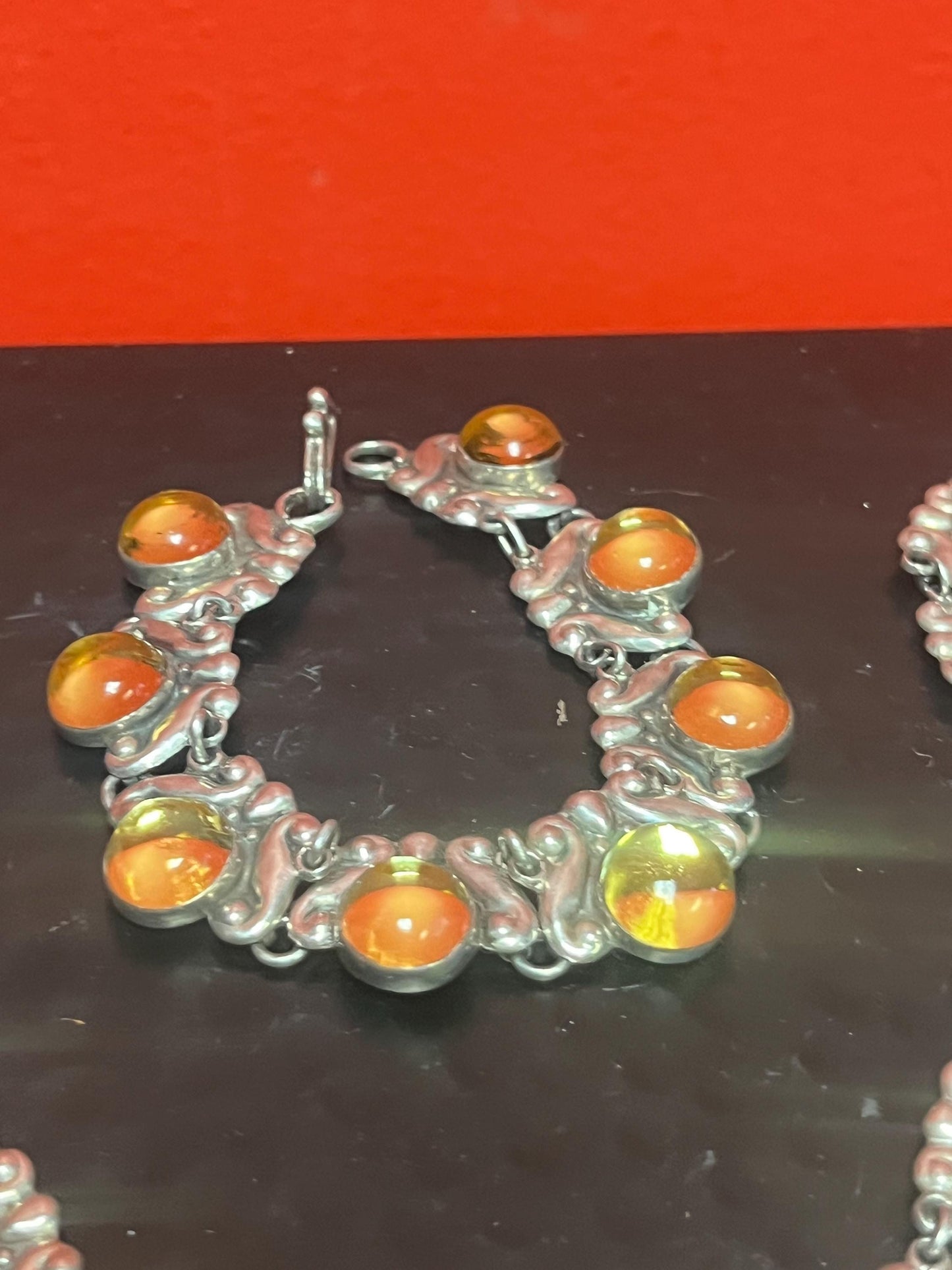 Absolutely beautiful signed Sterling silver 17 inch necklace  and 8 inch bracelet with citrine stones! Very heavy quality  great value