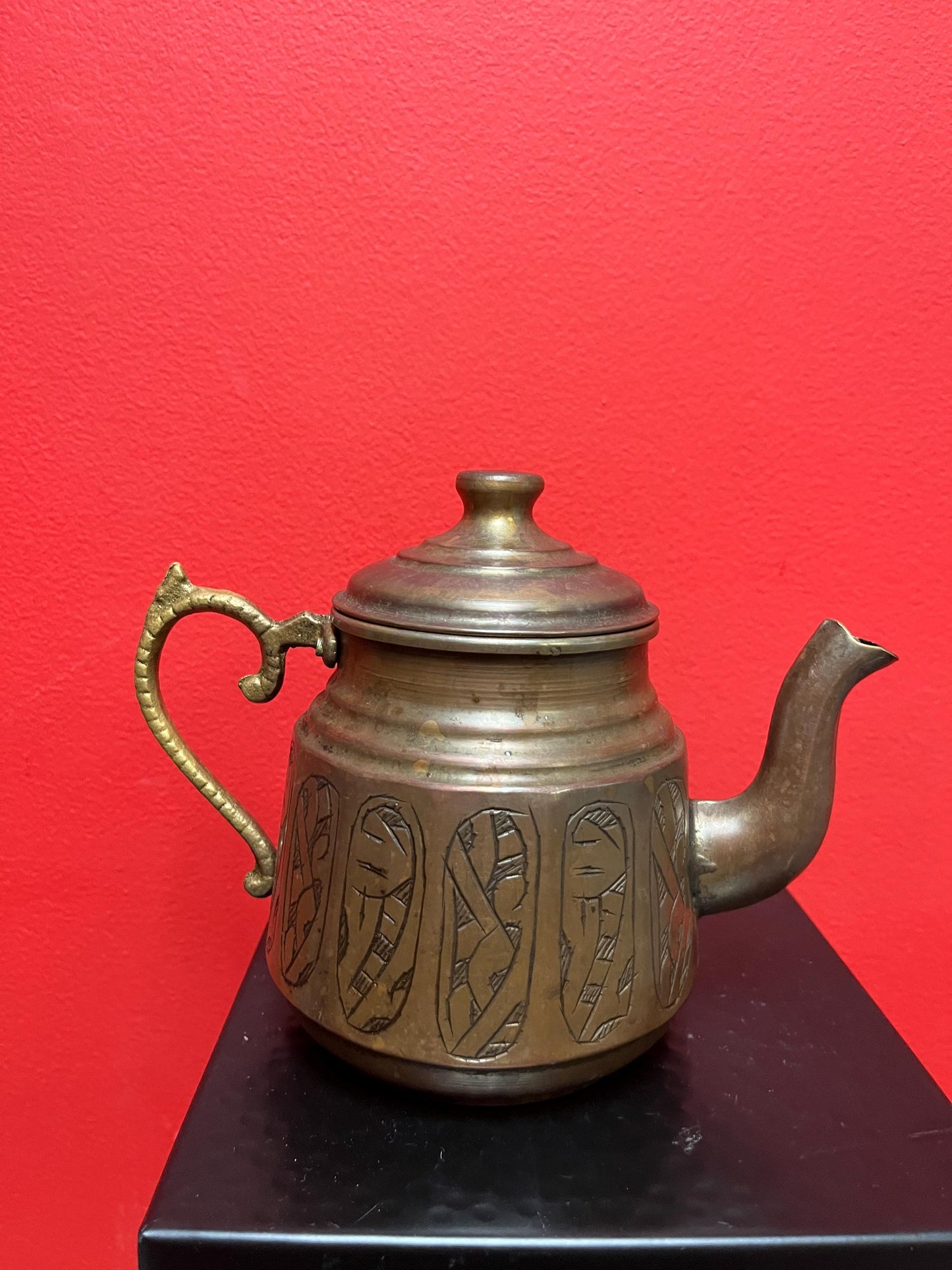 7x 6 inch high antique Persian copper teapot with brass handle ready to use  and beautiful detail  great gift