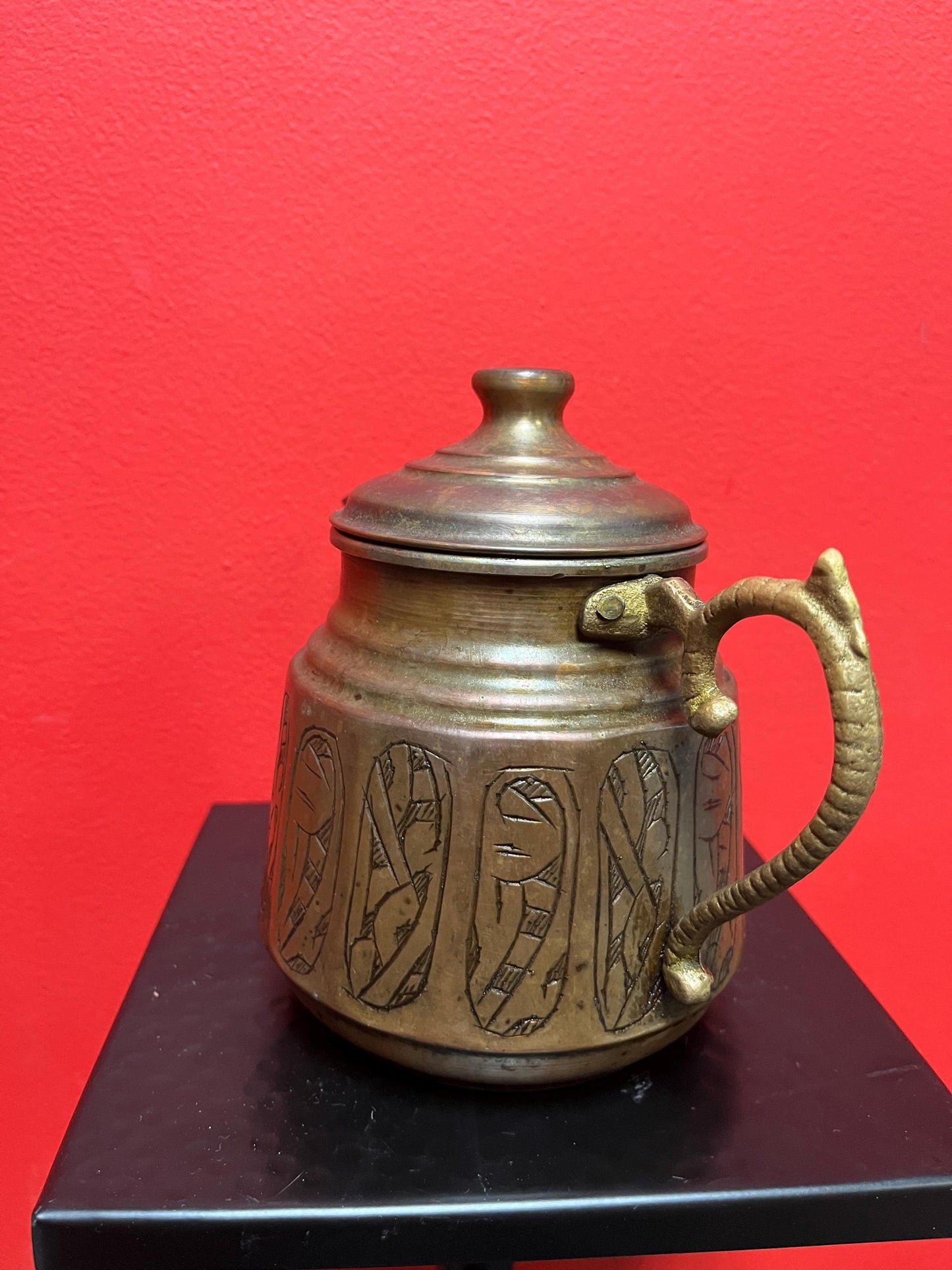 7x 6 inch high antique Persian copper teapot with brass handle ready to use  and beautiful detail  great gift