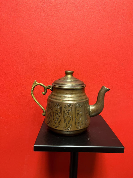 7x 6 inch high antique Persian copper teapot with brass handle ready to use  and beautiful detail  great gift