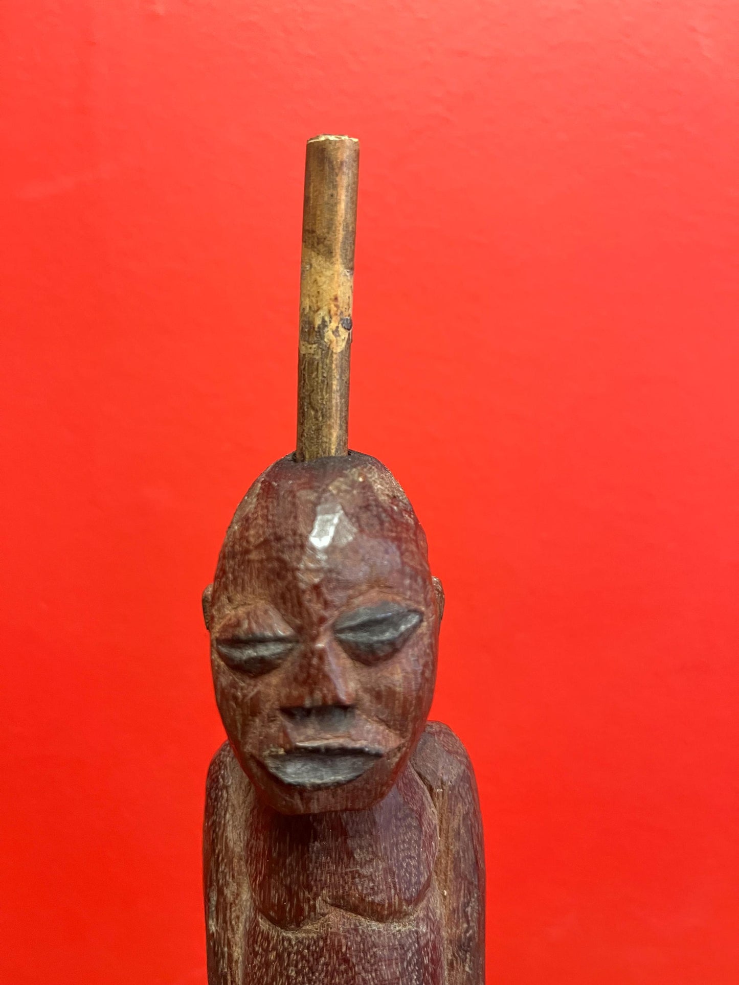 Very cool 14 inch tall African wooden and gourd pipe  unusual imagery and amazing look