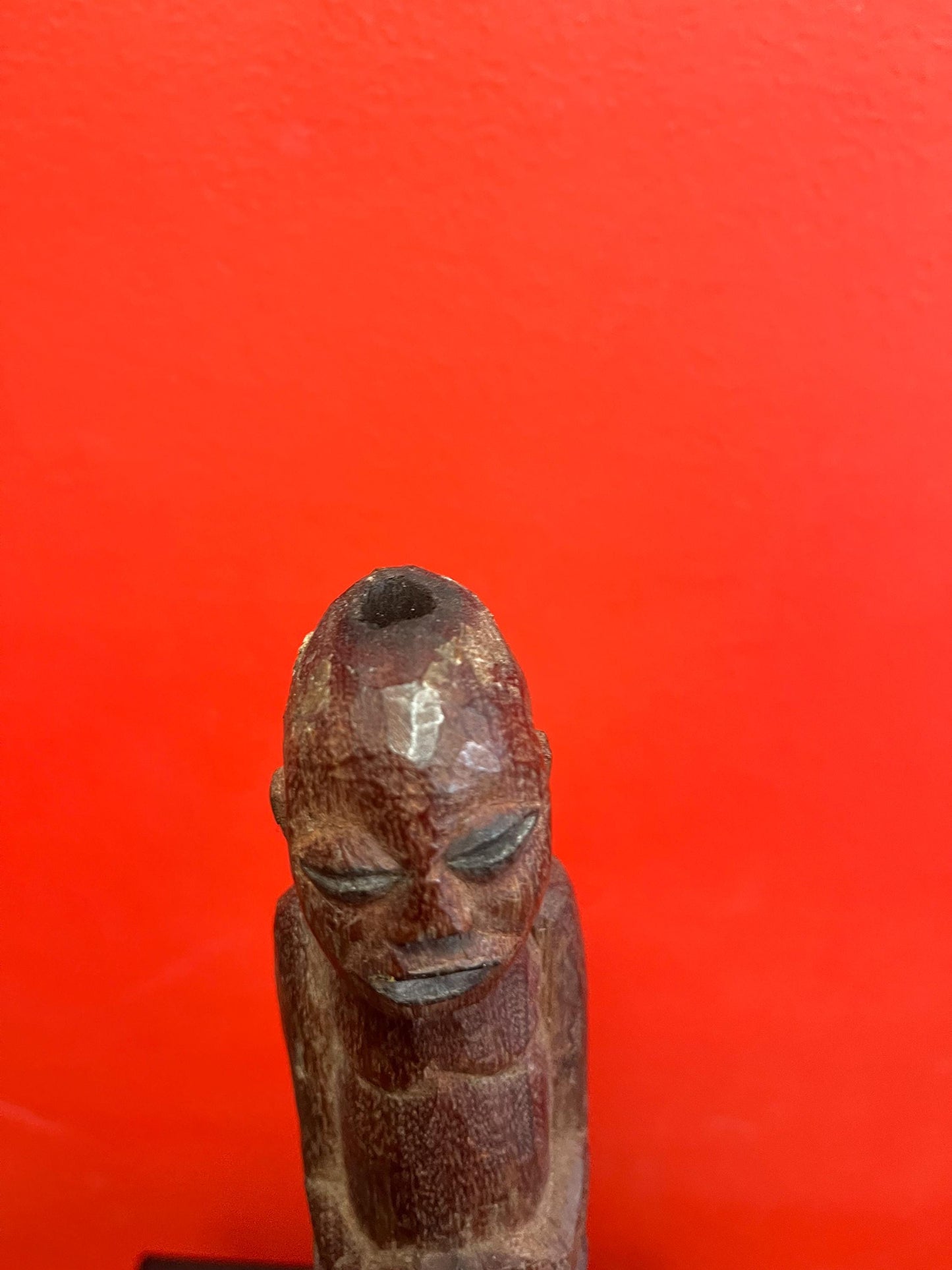 Very cool 14 inch tall African wooden and gourd pipe  unusual imagery and amazing look