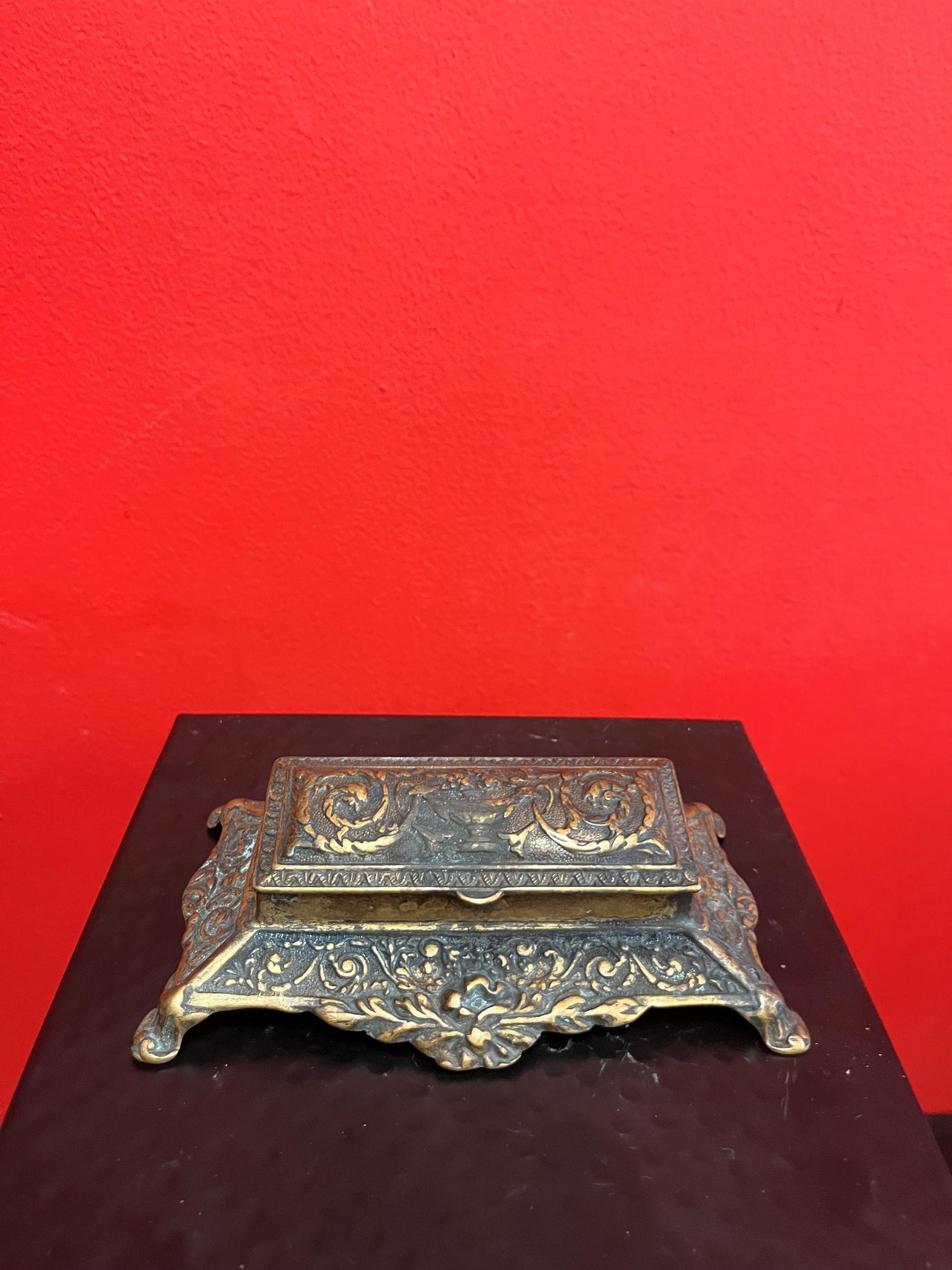 Beautiful brass stamp box holder  6 x 3 x 2 high  great gift