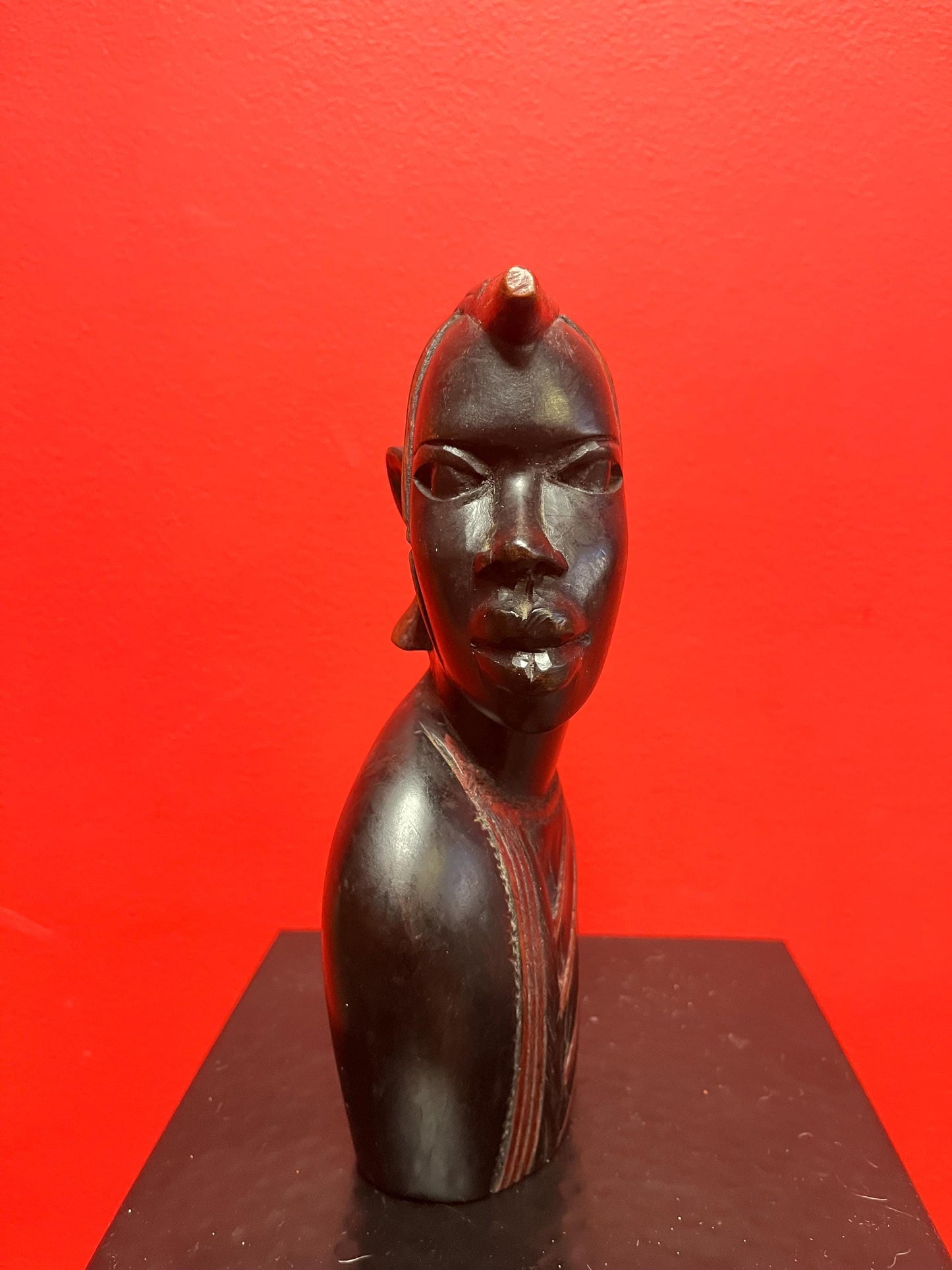 8 inch tall African ebony carved statue of a Masai warrior   wonderful patina and  detail  heavy and beautiful example