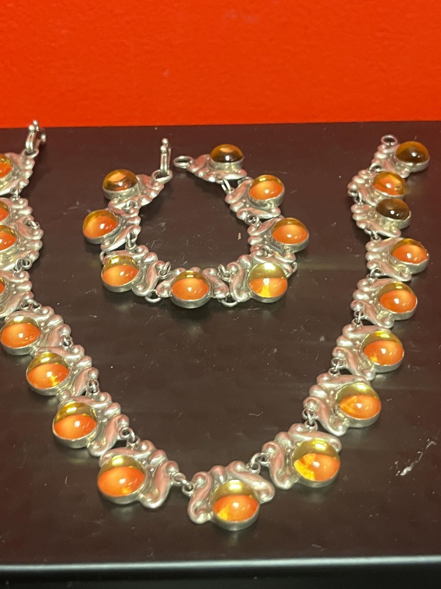 Absolutely beautiful signed Sterling silver 17 inch necklace  and 8 inch bracelet with citrine stones! Very heavy quality  great value