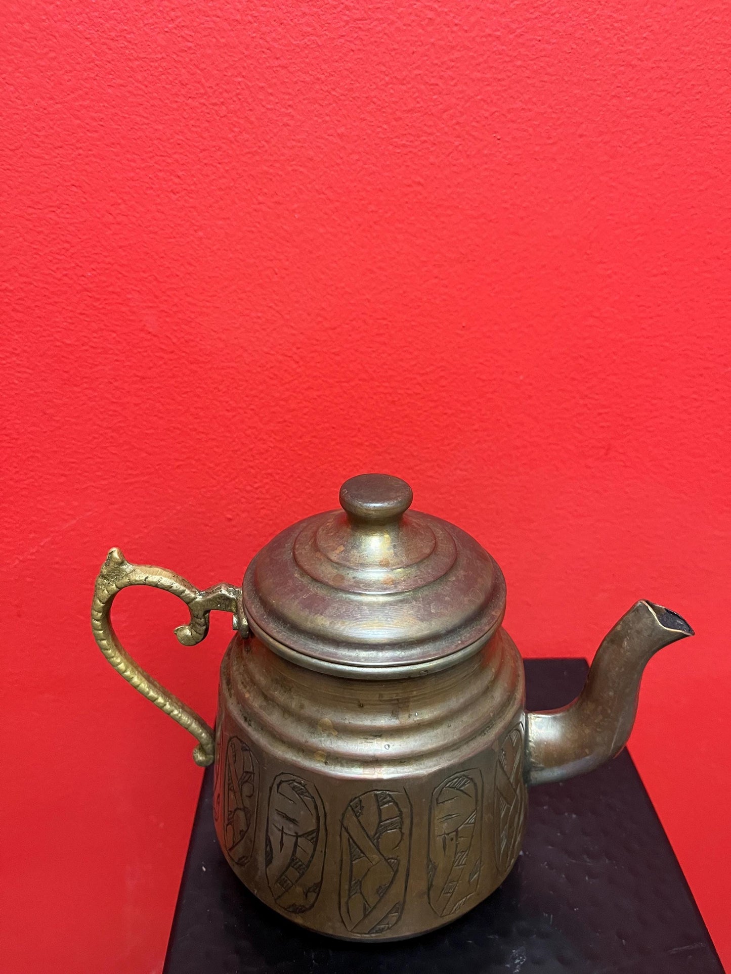 7x 6 inch high antique Persian copper teapot with brass handle ready to use  and beautiful detail  great gift