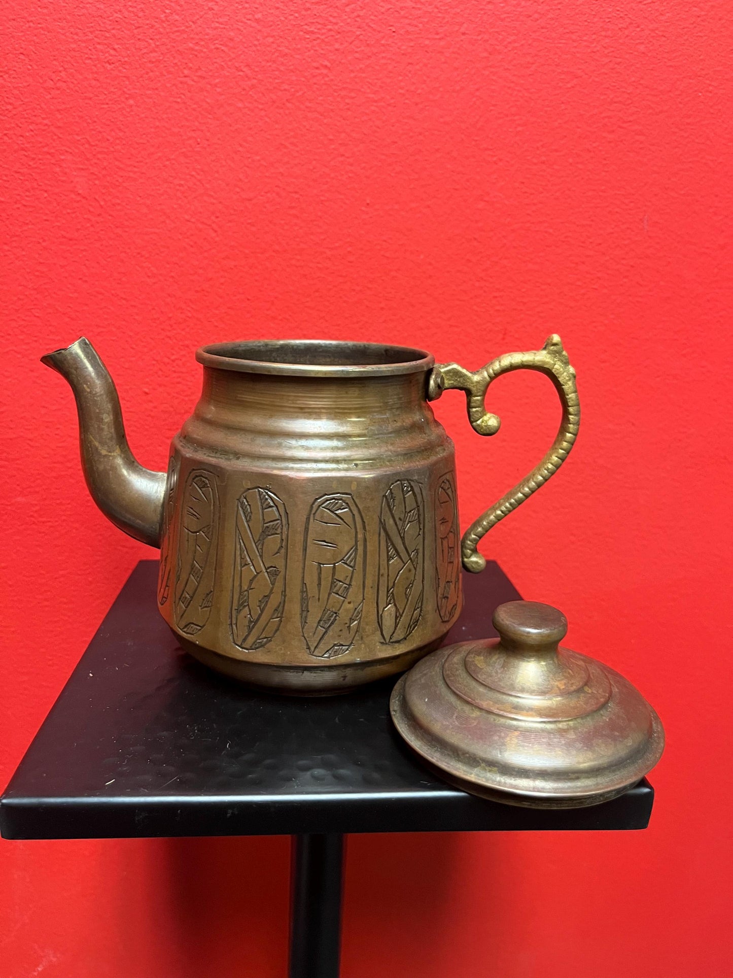 7x 6 inch high antique Persian copper teapot with brass handle ready to use  and beautiful detail  great gift