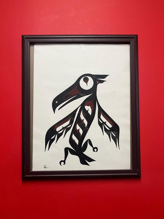 Stunning signed Glen wood indigenous first nations Pacific northwest Coast watercolour on paper   frame not included  19 x 14