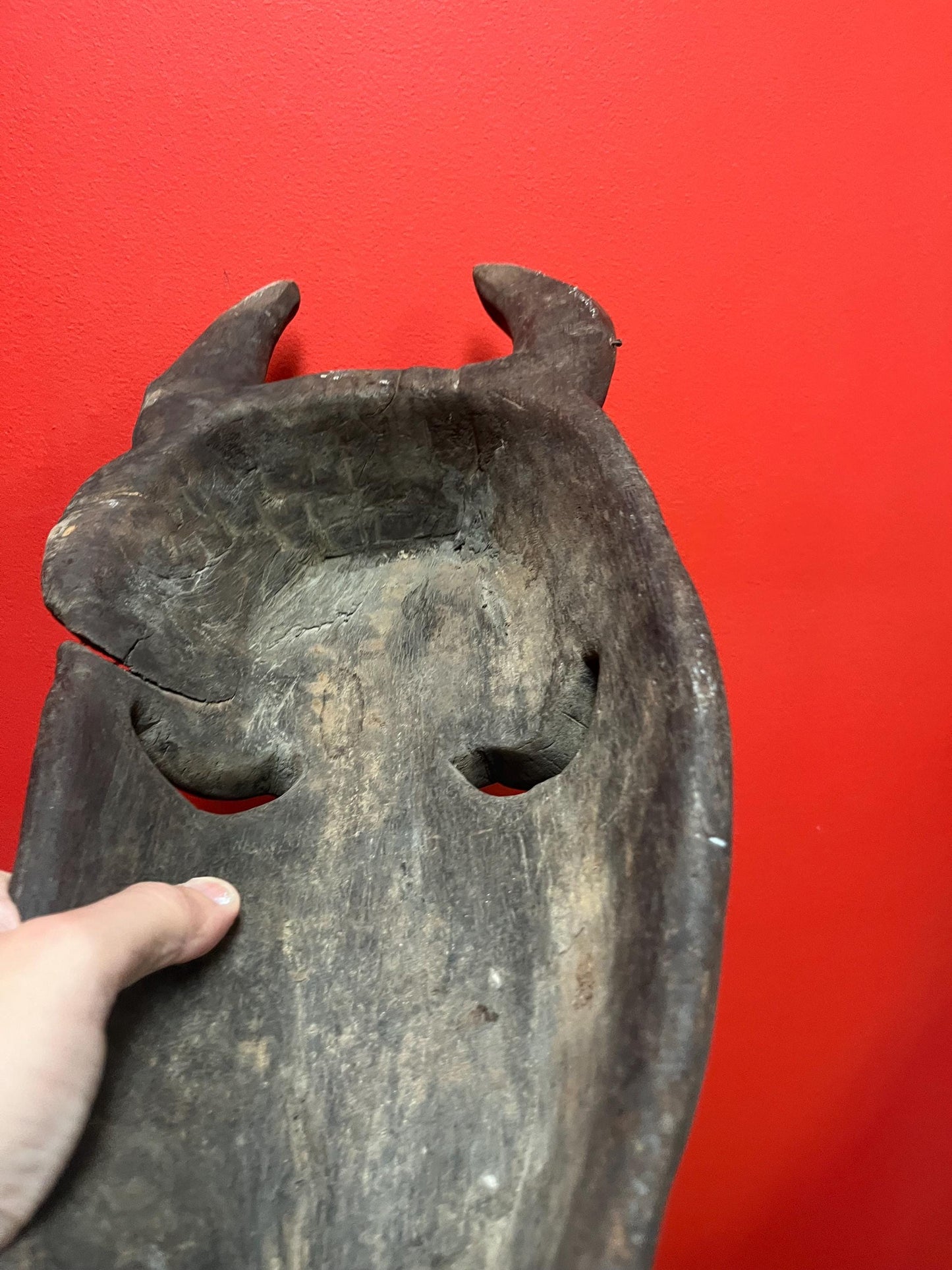 26 x 9 inch fabulous 1950s African Tanzanian artefact mask  Great condition and wonderful patina  From important collection -wow