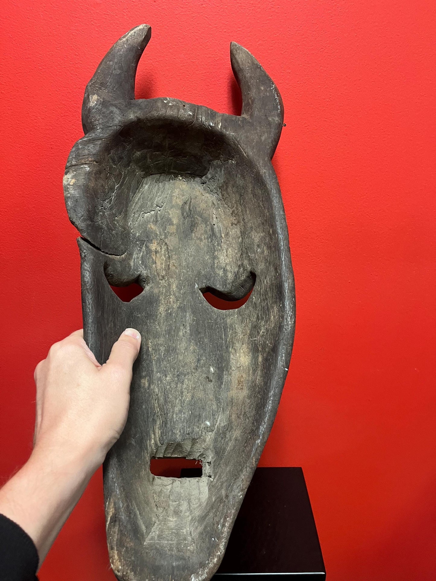 26 x 9 inch fabulous 1950s African Tanzanian artefact mask  Great condition and wonderful patina  From important collection -wow