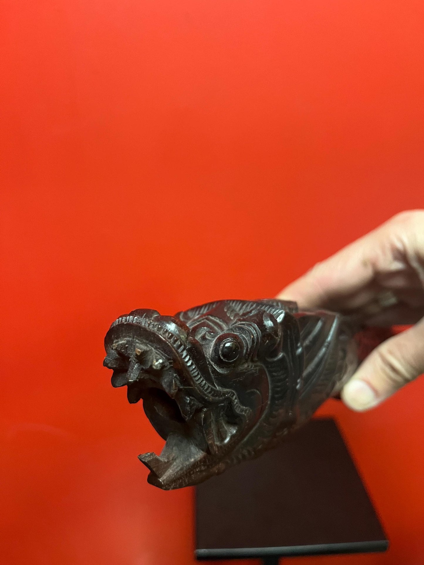 14 inch long south Asian antique musical instrument in the shape of a dragon with great detail