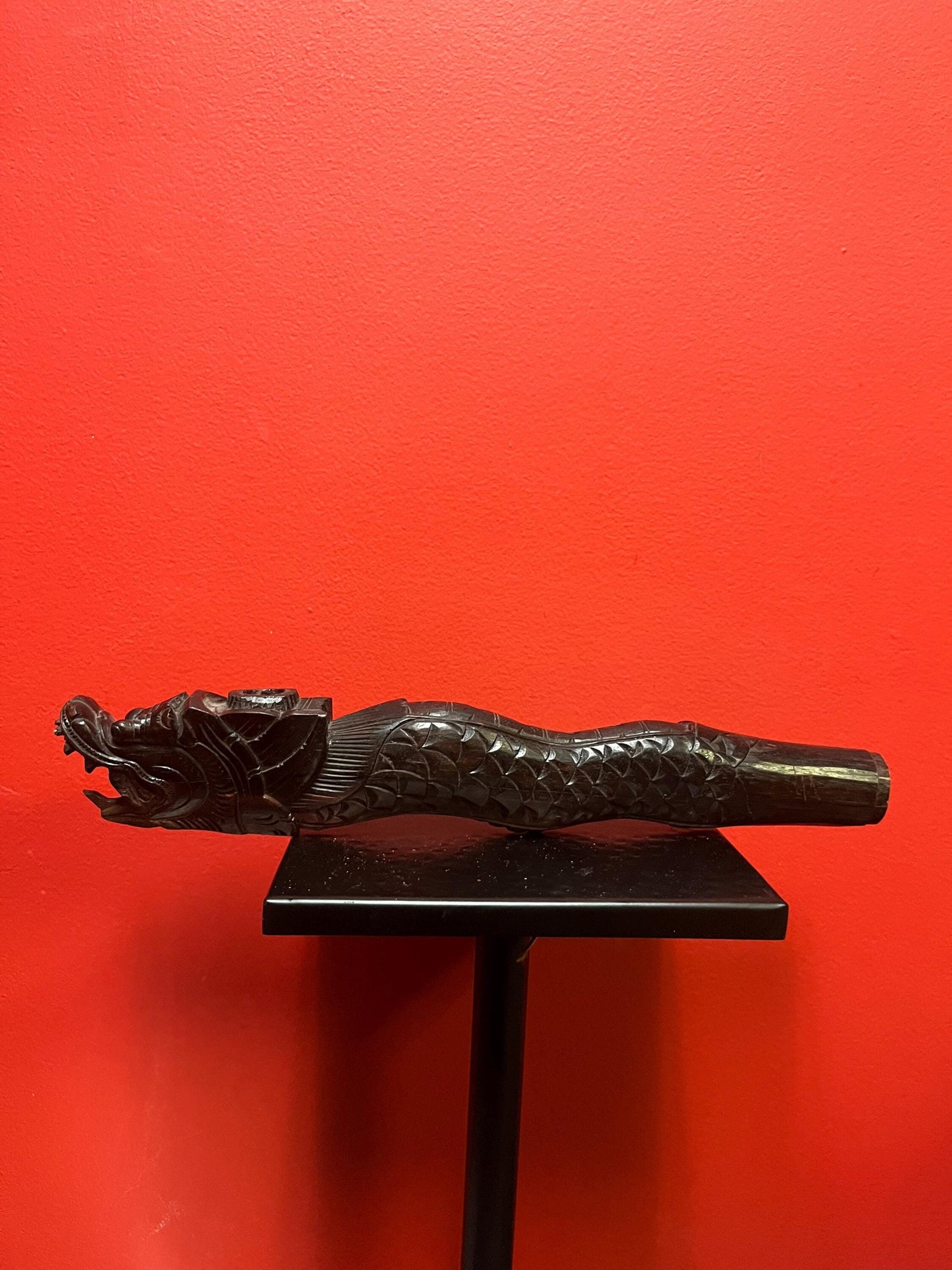 14 inch long south Asian antique musical instrument in the shape of a dragon with great detail