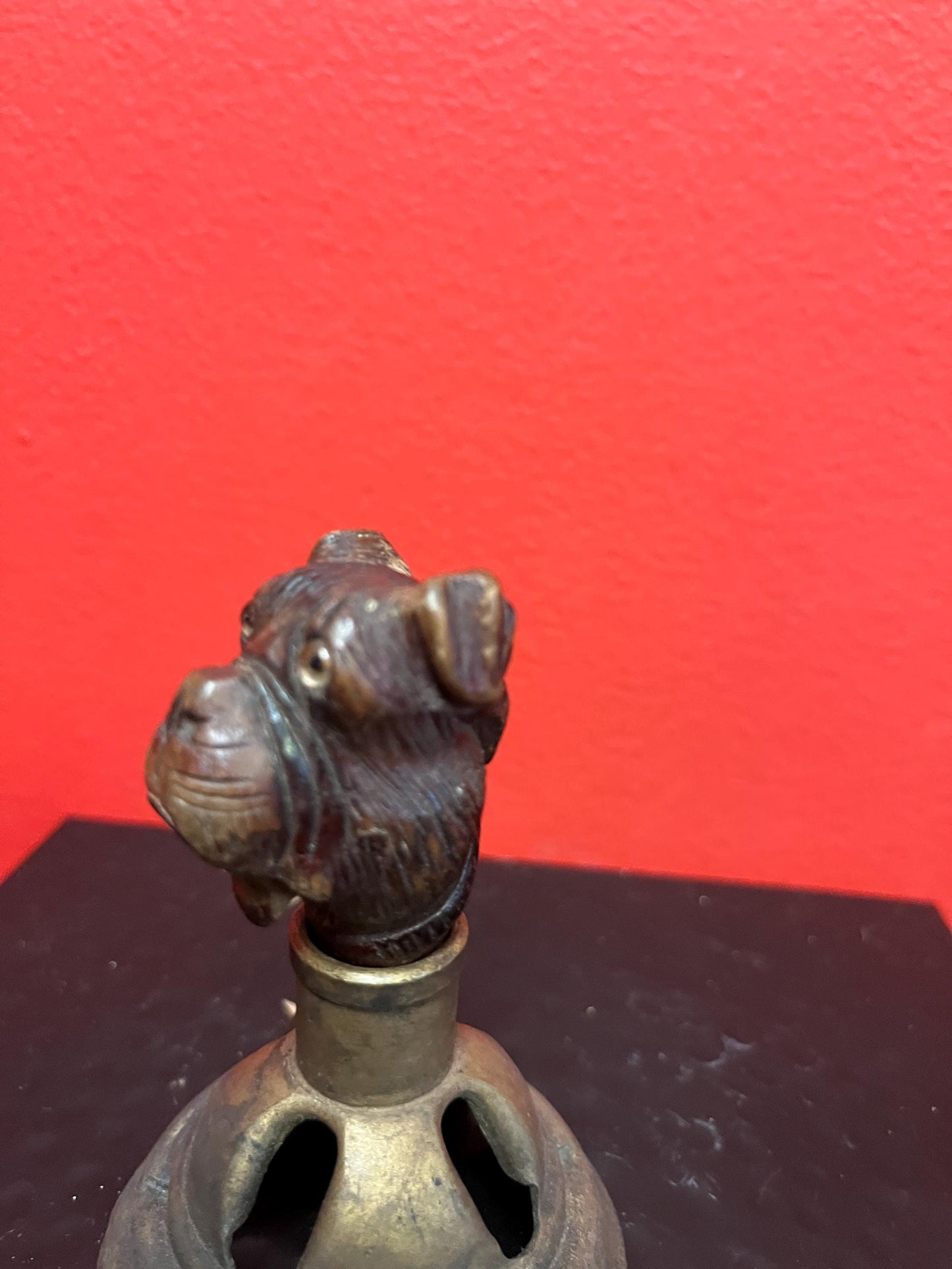 Beautiful little 3 inch long carved wooden dog  knob  comes with a married stand and is great decoration or you could use it