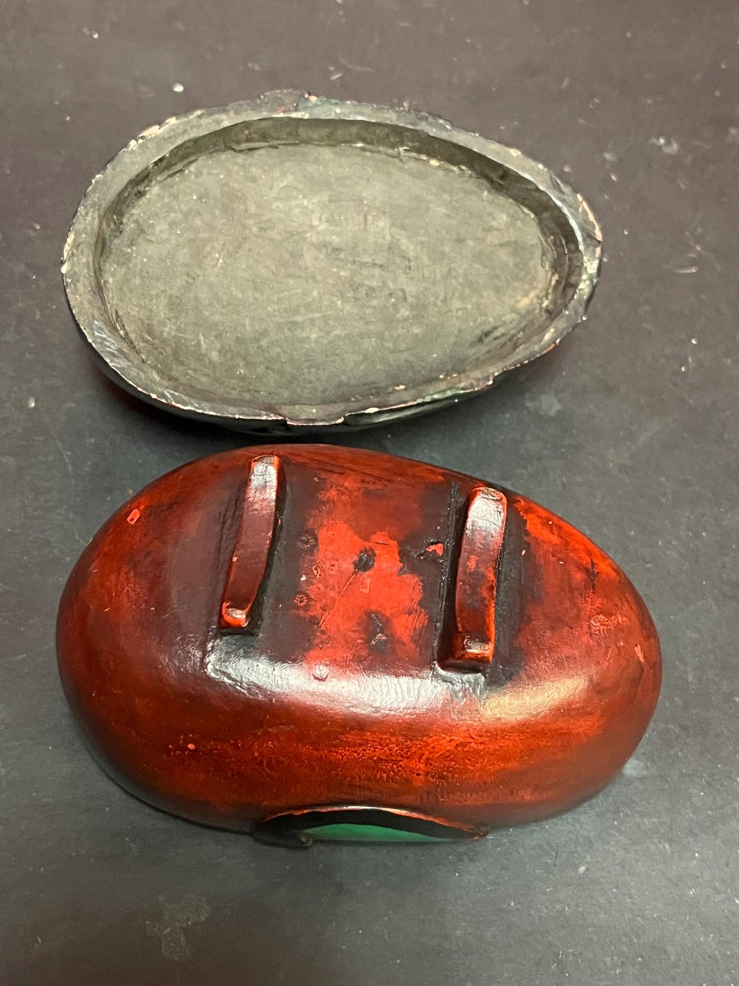 Amazing 5 x 4 high painted African wooden box   wonderful patina and detail  perfect condition  wow