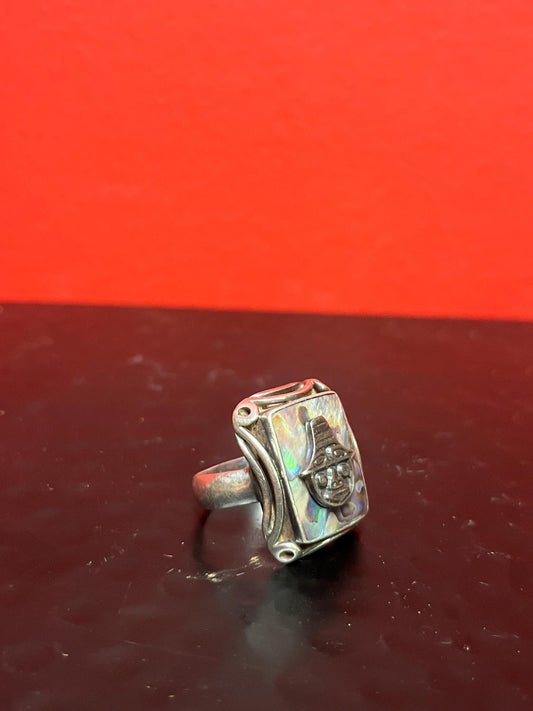 Size 8.5 Indigenous Sterling and abalone ring  heavy  first nations beauty -