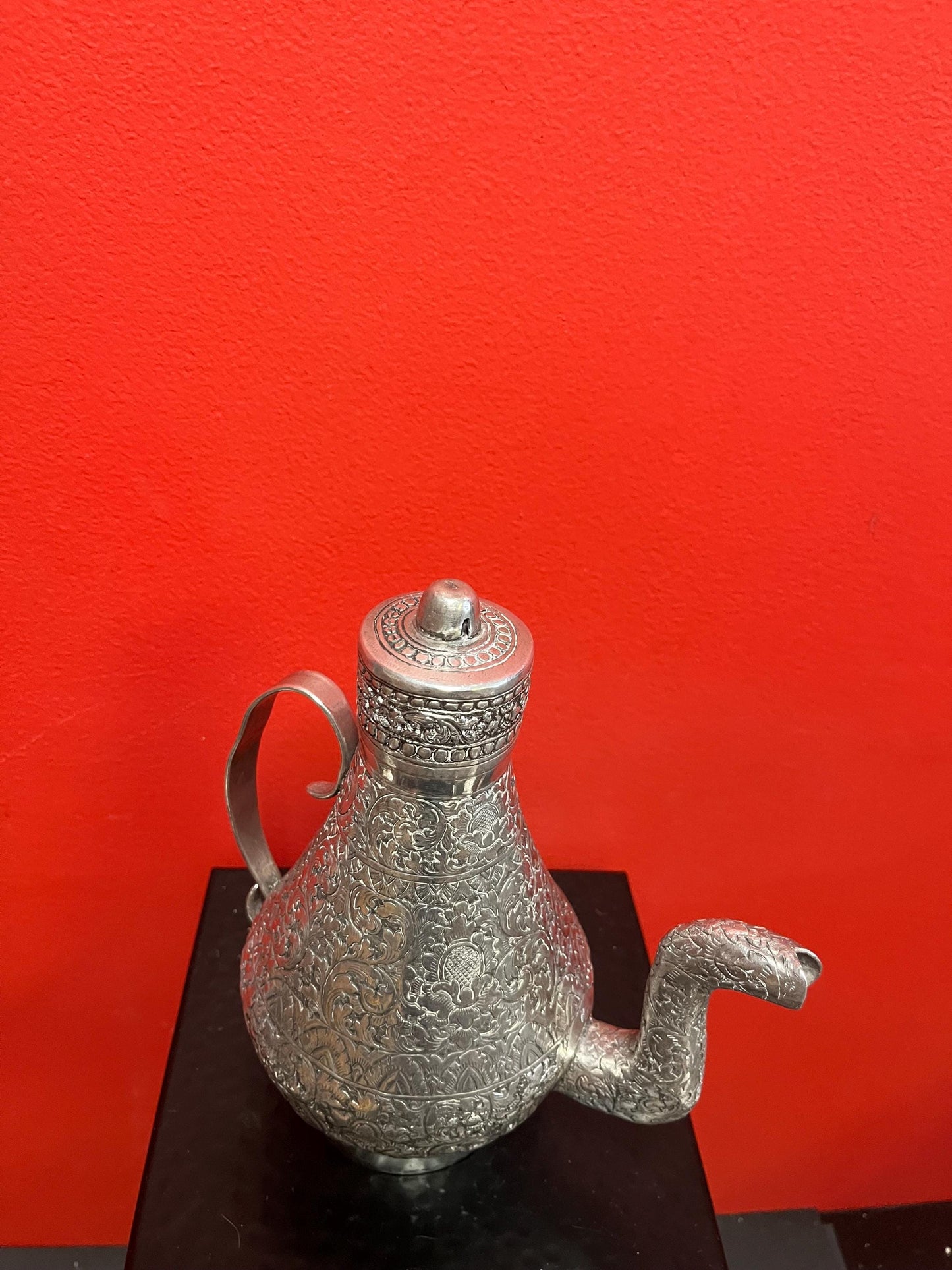 Absolutely stunning tested solid sterling silver 776 g  and 9 x 7 wide heavily decorated Indo Raj ewer  intense detail  highest quality