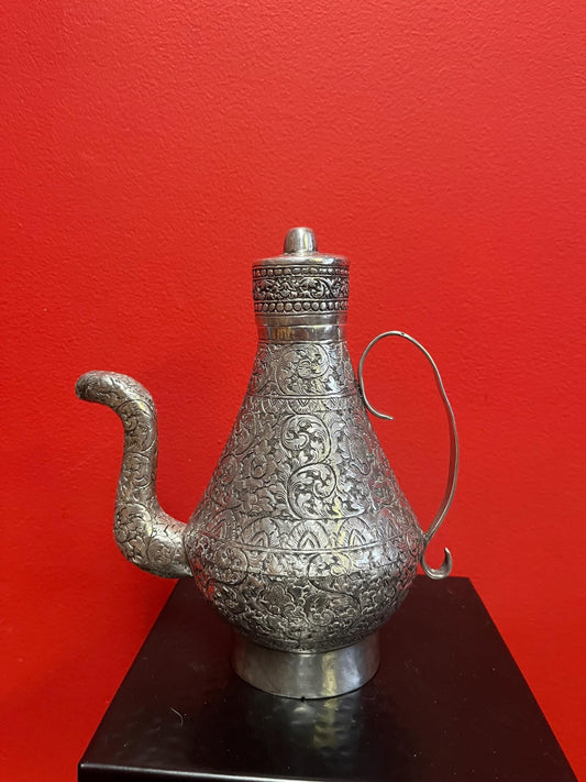 Absolutely stunning tested solid sterling silver 776 g  and 9 x 7 wide heavily decorated Indo Raj ewer  intense detail  highest quality