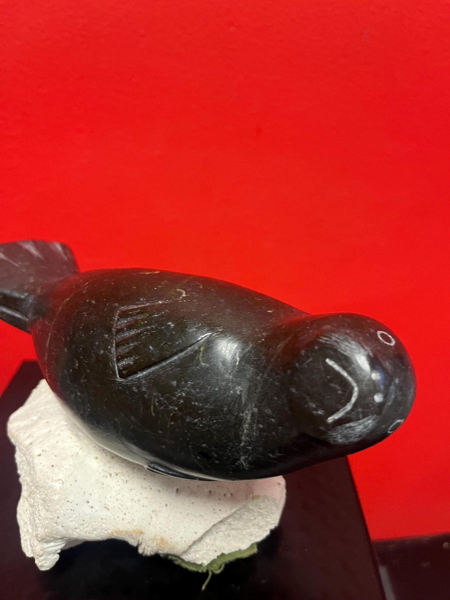 Lovely indigenous Inuit soapstone seal on rock base  wonderful condition and imagery  8 x 5 inches high