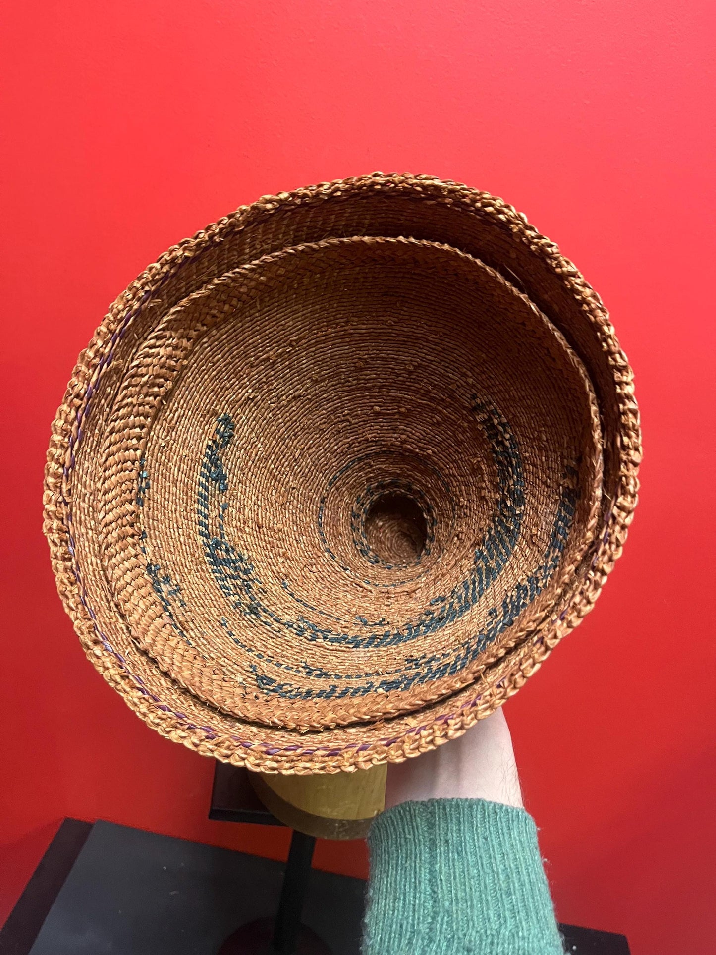 Stunning museum quality 11 x 10“ wide authentic early early 19 century indigenous First Nations Nootka whaling hat  great patina and design