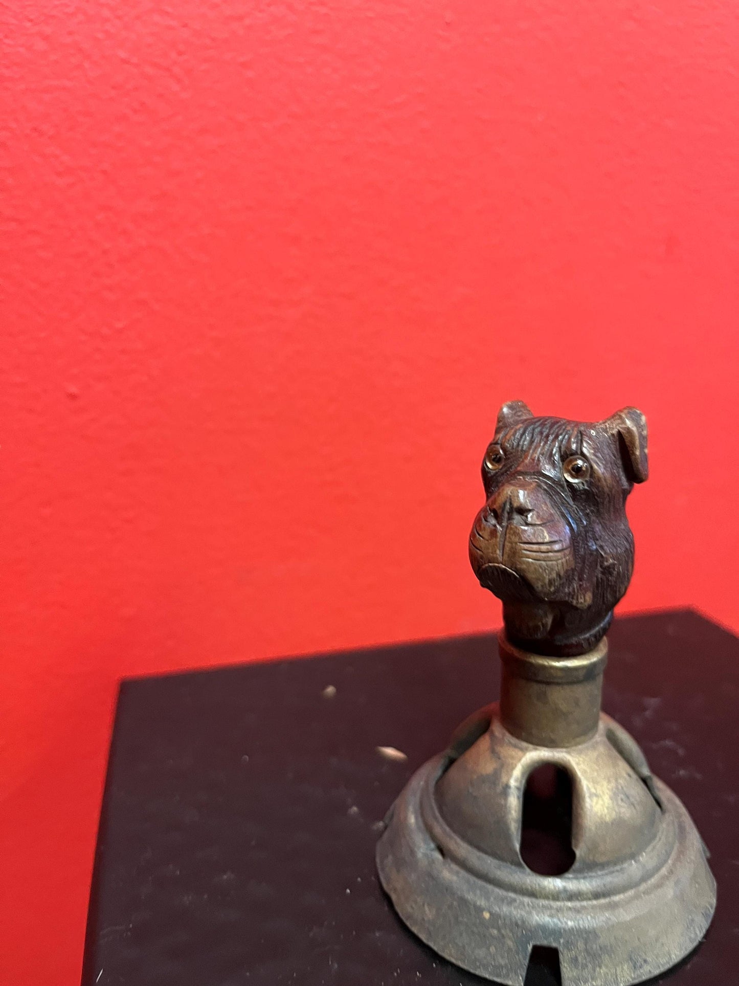 Beautiful little 3 inch long carved wooden dog  knob  comes with a married stand and is great decoration or you could use it